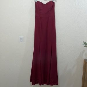 Hayley Paige Bridesmaid Strapless Burgundy Dress - Size 8 Extra Long
